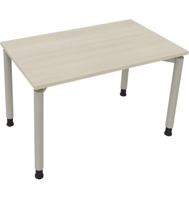 Schreibtisch All in One, manuell h&ouml;henverstellbar, 68-82cm (H), 120x70cm (BxT), rechteckig, akazie hell / silberaluminium