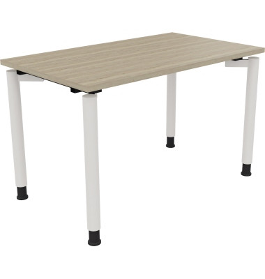Schreibtisch All in One, manuell höhenverstellbar, 68-82cm (H), 120x70cm (BxT), rechteckig, eiche natur / weiß