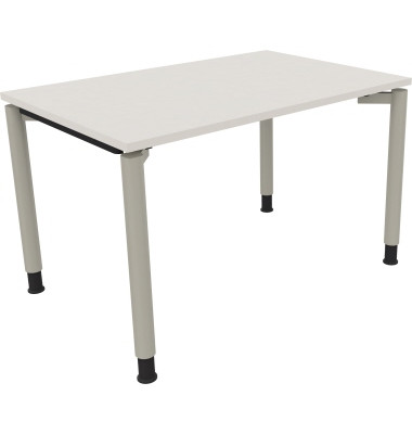 Schreibtisch All in One, manuell höhenverstellbar, 68-82cm (H), 120x80cm (BxT), rechteckig, weiß / silberaluminium