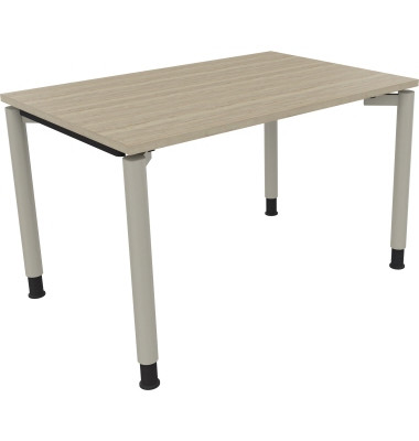 Schreibtisch All in One, manuell höhenverstellbar, 68-82cm (H), 120x80cm (BxT), rechteckig, eiche natur / silberaluminium