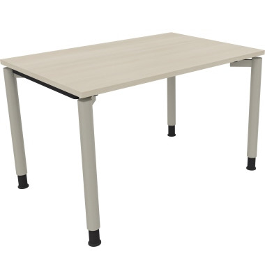Schreibtisch All in One, manuell höhenverstellbar, 68-82cm (H), 120x80cm (BxT), rechteckig, akazie hell / silberaluminium