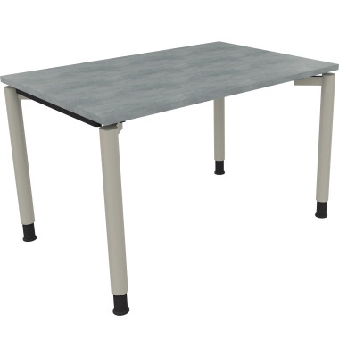 Schreibtisch All in One, manuell höhenverstellbar, 68-82cm (H), 120x80cm (BxT), rechteckig, beton hell / silberaluminium