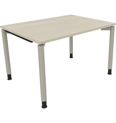Schreibtisch All in One, manuell höhenverstellbar, 68-82cm (H), 120x90cm (BxT), rechteckig, akazie hell / silberaluminium