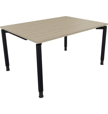 Schreibtisch All in One, manuell höhenverstellbar, 68-82cm (H), 140x100cm (BxT), rechteckig, eiche natur / anthrazit metallic