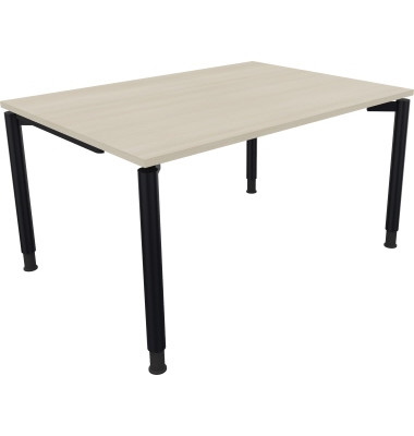 Schreibtisch All in One, manuell h&ouml;henverstellbar, 68-82cm (H), 140x100cm (BxT), rechteckig, akazie hell / anthrazit metallic