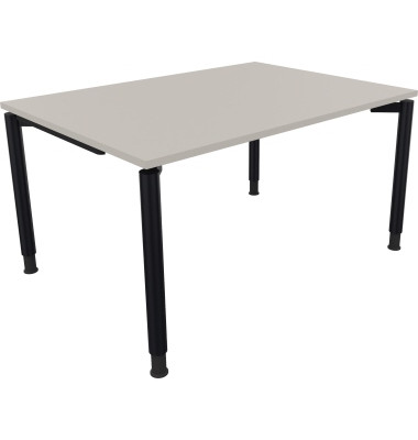 Schreibtisch All in One, manuell h&ouml;henverstellbar, 68-82cm (H), 140x100cm (BxT), rechteckig, lichtgrau / anthrazit metallic