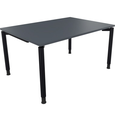 Schreibtisch All in One, manuell höhenverstellbar, 68-82cm (H), 140x100cm (BxT), rechteckig, lavagrau / anthrazit metallic
