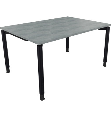 Schreibtisch All in One, manuell höhenverstellbar, 68-82cm (H), 140x100cm (BxT), rechteckig, beton hell / anthrazit metallic