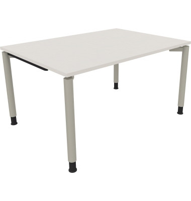 Schreibtisch All in One, manuell höhenverstellbar, 68-82cm (H), 140x100cm (BxT), rechteckig, weiß / silberaluminium Schreibtisch All in One, manuell höhenverstellbar, 68-82cm (H), 140x100cm (BxT), rechteckig, weiß / silberaluminium