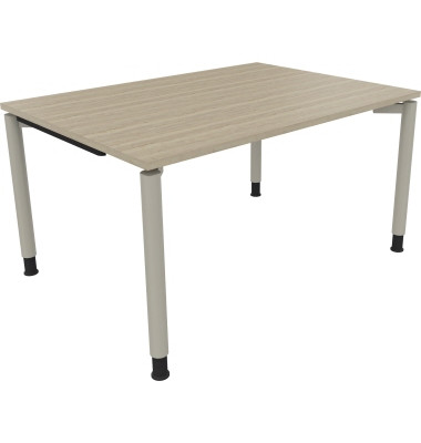 Schreibtisch All in One, manuell h&ouml;henverstellbar, 68-82cm (H), 140x100cm (BxT), rechteckig, eiche natur / silberaluminium