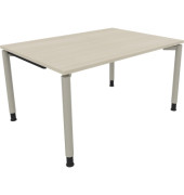 Schreibtisch All in One, manuell höhenverstellbar, 68-82cm (H), 140x100cm (BxT), rechteckig, akazie hell / silberaluminium