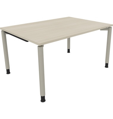 Schreibtisch All in One, manuell h&ouml;henverstellbar, 68-82cm (H), 140x100cm (BxT), rechteckig, akazie hell / silberaluminium