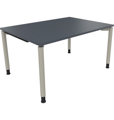 Schreibtisch All in One, manuell höhenverstellbar, 68-82cm (H), 140x100cm (BxT), rechteckig, lavagrau / silberaluminium