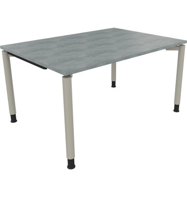 Schreibtisch All in One, manuell h&ouml;henverstellbar, 68-82cm (H), 140x100cm (BxT), rechteckig, beton hell / silberaluminium