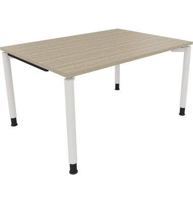 Schreibtisch All in One, manuell höhenverstellbar, 68-82cm (H), 140x100cm (BxT), rechteckig, eiche natur / weiß