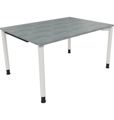 Schreibtisch All in One, manuell höhenverstellbar, 68-82cm (H), 140x100cm (BxT), rechteckig, beton hell / weiß