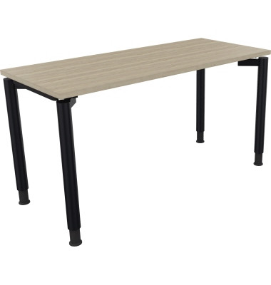 Schreibtisch All in One, manuell höhenverstellbar, 68-82cm (H), 140x60cm (BxT), rechteckig, eiche natur / anthrazit metallic