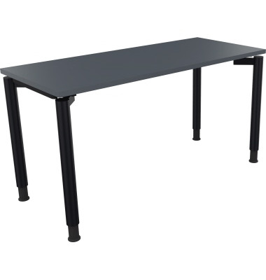 Schreibtisch All in One, manuell höhenverstellbar, 68-82cm (H), 140x60cm (BxT), rechteckig, lavagrau / anthrazit metallic