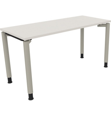 Schreibtisch All in One, manuell h&ouml;henverstellbar, 68-82cm (H), 140x60cm (BxT), rechteckig, wei&szlig; / silberaluminium