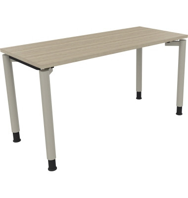Schreibtisch All in One, manuell höhenverstellbar, 68-82cm (H), 140x60cm (BxT), rechteckig, eiche natur / silberaluminium