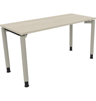 Schreibtisch All in One, manuell höhenverstellbar, 68-82cm (H), 140x60cm (BxT), rechteckig, akazie hell / silberaluminium
