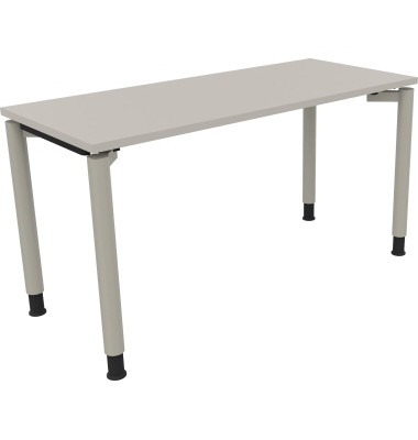 Schreibtisch All in One, manuell höhenverstellbar, 68-82cm (H), 140x60cm (BxT), rechteckig, lichtgrau / silberaluminium