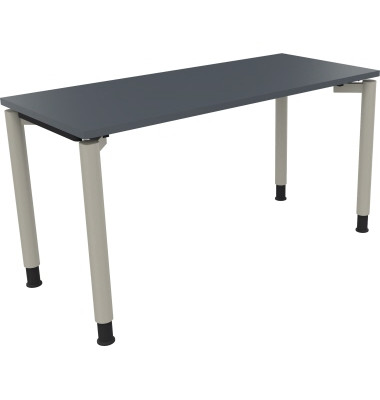Schreibtisch All in One, manuell höhenverstellbar, 68-82cm (H), 140x60cm (BxT), rechteckig, lavagrau / silberaluminium