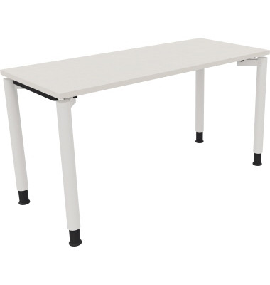 Schreibtisch All in One, manuell höhenverstellbar, 68-82cm (H), 140x60cm (BxT), rechteckig, weiß / weiß
