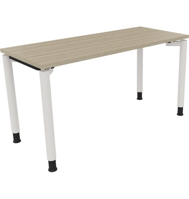 Schreibtisch All in One, manuell h&ouml;henverstellbar, 68-82cm (H), 140x60cm (BxT), rechteckig, eiche natur / wei&szlig;