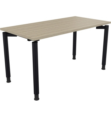 Schreibtisch All in One, manuell höhenverstellbar, 68-82cm (H), 140x70cm (BxT), rechteckig, eiche natur / anthrazit metallic