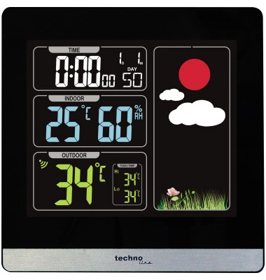 Wetterstation WS 6448 Station: 120 x 120 x 24, Außensender: 92 x 40 x 23 mm (B x H x T) LED 60m mit Temperaturanzeige mit Datum