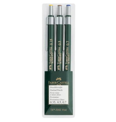 Druckbleistift-Set TK FINE 9760, 136030, Härte B, 0,35mm+0,5mm+0,7mm, dunkelgrün, mit Radiergummi