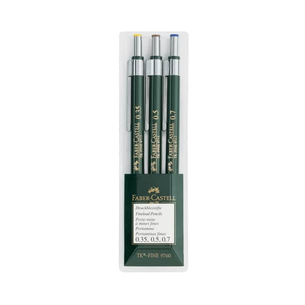 4005401360308 - Druckbleistift-Set TK FINE 9760 136030 Härte B 035mm+05mm+07mm dunkelgrün mit Radiergummi 4005401360308 3 Stück