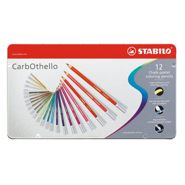 5 Stück STAB.OTHELLO Kreidestift CarbOthello, 1412-6, 12-farbig sortiert, rund, Etui  Metall 4006381279574 STAB.OTHELLO 12 Stück