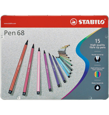 STABILO PEN 6815-6 Metalletui Faserschreiber Etui zu 15 sort