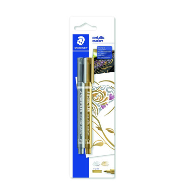 Lackmarker 8323, 8323-S BK2, Packung, gold/silber, 1-2mm Rundspitze
