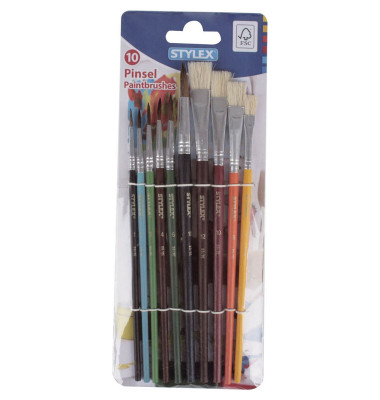 Pinselset TOPPOINT, 35065A, Gr&ouml;&szlig;en sortiert, 4x flache & 6x runde Spitze