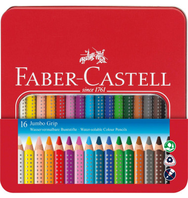 Buntstifte Jumbo GRIP, 110916, farbig sortiert, dreikant, Etui  Metall