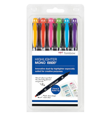 Textmarker MONO edge, WA-TC-6P, Etui, 6-farbig sortiert, 0,4-3,8mm Keilspitze/Rundspitze