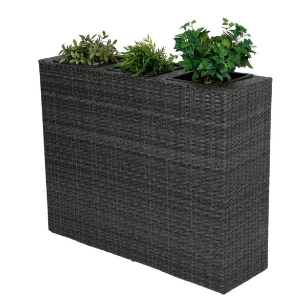 4041908099730 - Rattan Raumtrenner mit 3 Pflanztöpfen Pflanzschale Blumentopf grau Übertopf 4041908099730 - Rattan Raumtrenner mit 3 Pflanztöpfen Pflanzschale Blumentopf grau Übertopf