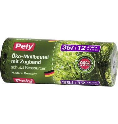 Müllbeutel 914056 Öko, grün, 35 Liter, mit Zugband