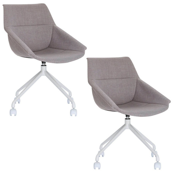 3660141232998 - Schalenstuhl Luge 2er-Set B 555 x T 580 x H 840 mm um 360° drehbar Rollen gepolstert Polypropylen & Stahl lackiert grau weiß