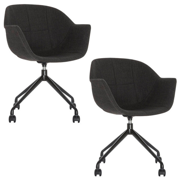 3660141233018 - Schalenstuhl Gant 2er-Set B 620 x T 575 x H 850 mm um 360° drehbar Rollen gepolstert Polypropylen & Stahl lackiert ant schwarz