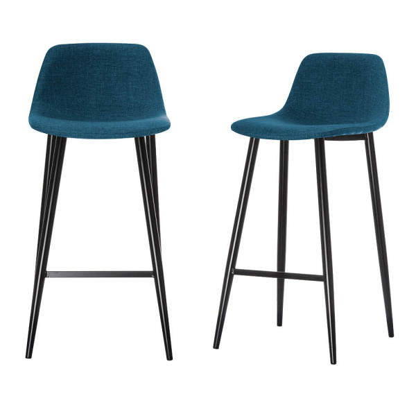 3660141233056 - Barhocker 2er-Set B 500 x T 450 x H 950 mm Fußstütze gepolstert schwarz Stoffbezug petrol