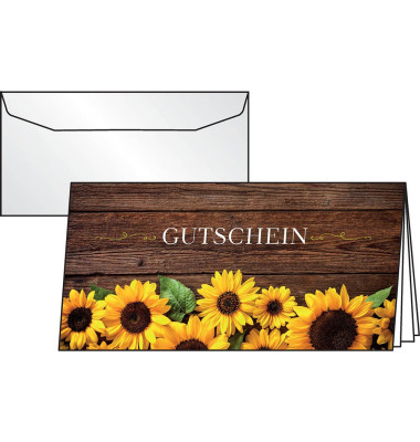 Gutscheinkarte Sunfield DS101 21cm x 10,5cm (BxH) 220g mit vorgedruckten Textfeldern Motiv Glanzkarton