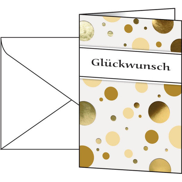 4004360810213 - Grußkarte „Golden Bubble“ Format B6 115 x 170 mm mit weißen & gummierten Umschlägen FSC®-Glanzkarton mit Goldprägung 10 Stück