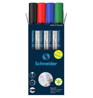 Boardmarker-Set Maxx 293, 129384, Etui, rot, blau, gr&uuml;n, schwarz, 2-5mm Keilspitze