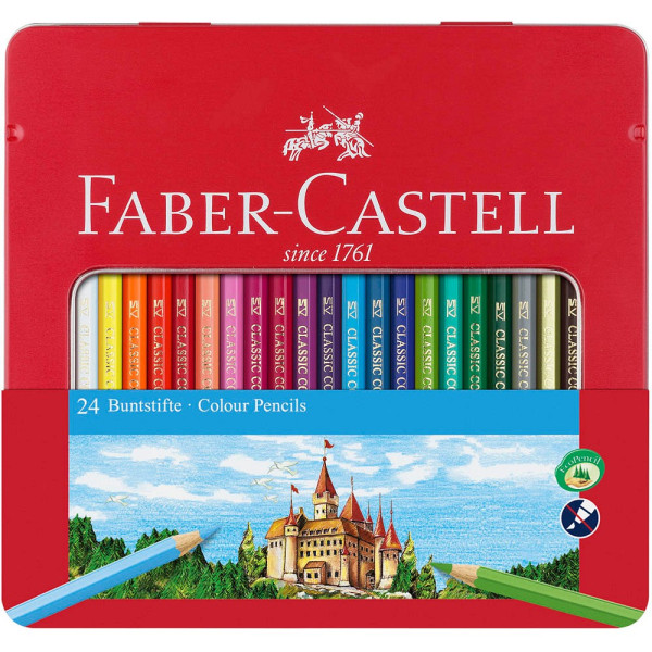6 Stück Faber-Castell Buntstifte-Set Classic, 115824, farbig sortiert, sechskant, Etui  Metall 4005401158240 Faber-Castell 24 Stück