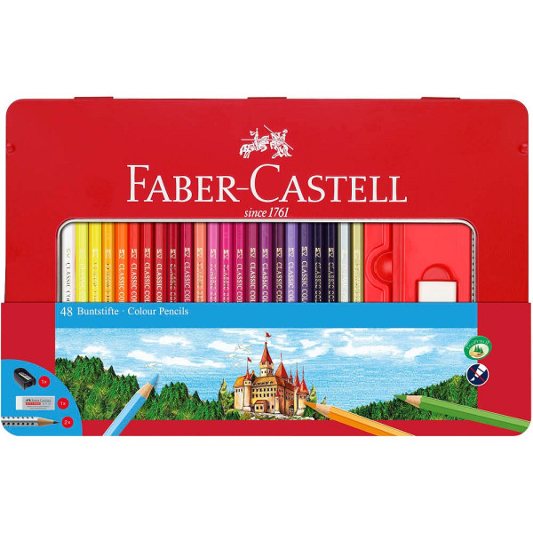 Faber-Castell Buntstifte-Set Classic, 115888, farbig sortiert, sechskant, Etui  Metall 8991761324042 Faber-Castell 48 Stück