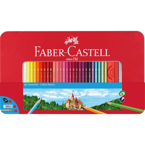 Faber-Castell Buntstifte-Set Classic, 115894, farbig sortiert, sechskant, Etui  Metall 8991761366035 Faber-Castell 60 Stück